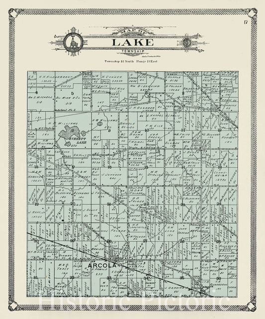 Historic 1907 Map - Plat Book of Allen County, Indiana. - Map of Lake Township