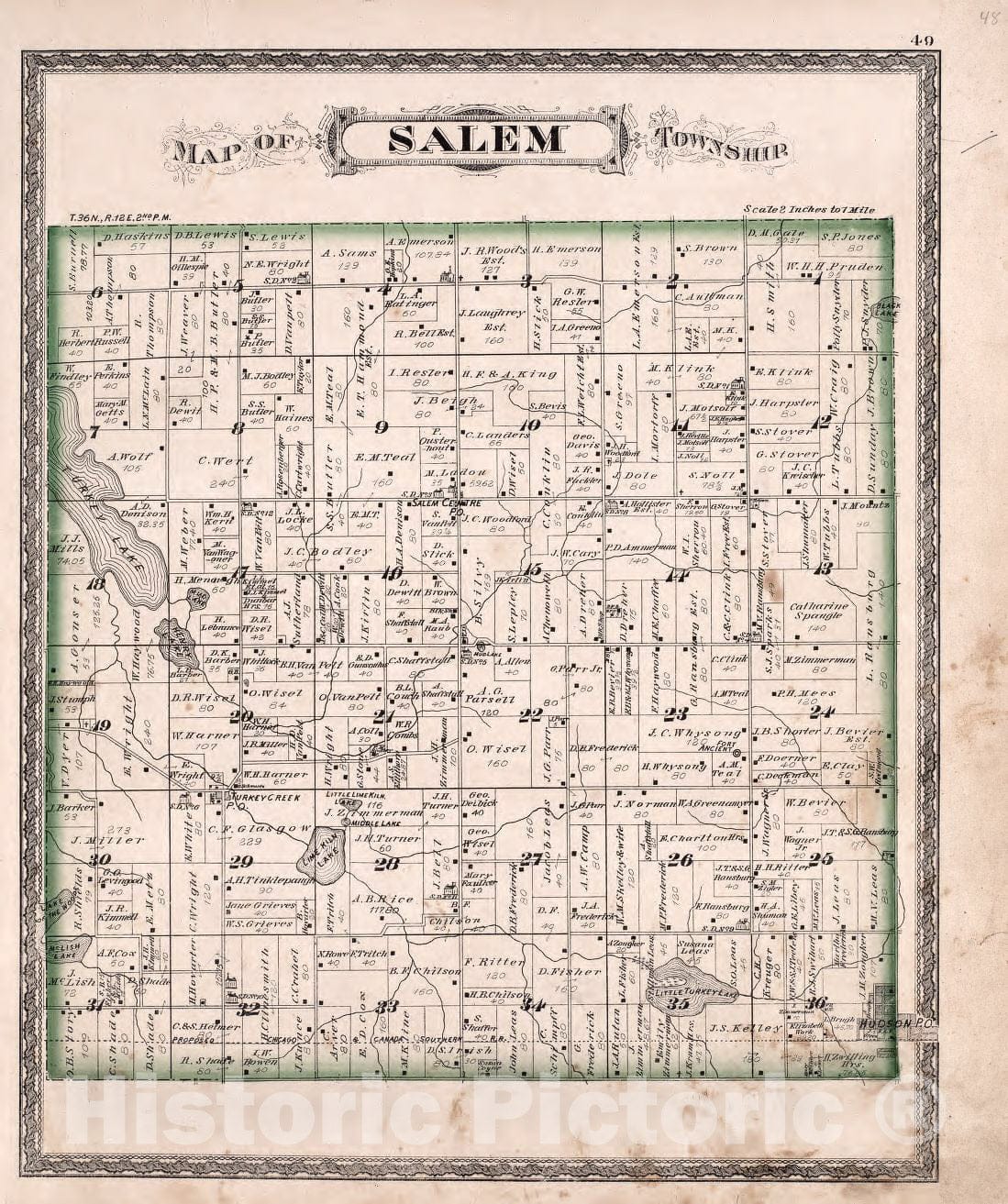 Historic 1880 Map - Atlas of Steuben Co, Indiana - Salem Township - Illustrated Historical Atlas of Steuben County, Indiana