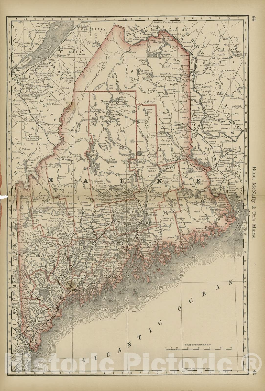 Historic 1878 Map - Rand McNally & Co's Business Atlas - Rand, McNally & Co.'s Maine -