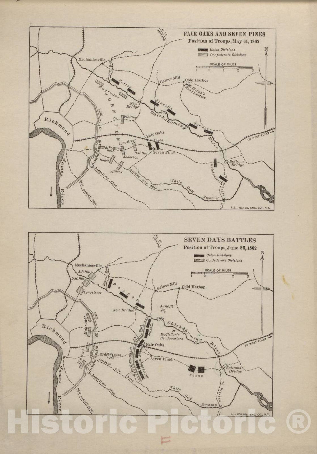 Historic 1914 Map - Campaigns of The American Civil War-Atlas - Fair Oaks and Seven Pines, Seven Days Battles, 1862 - American Civil War Atlas