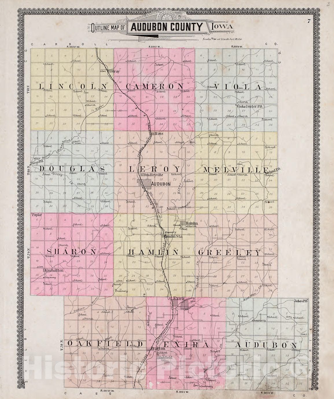 Historic 1900 Map - Standard Atlas of Audubon County, Iowa - Outline Map of Audubon County, Iowa