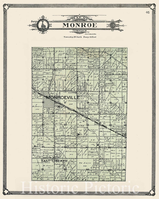 Historic 1907 Map - Plat Book of Allen County, Indiana. - Map of Monroe Township