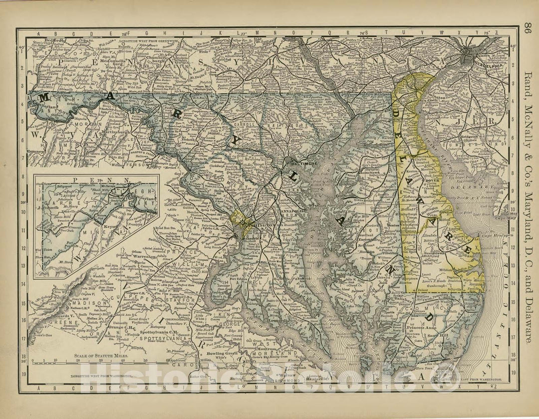 Historic 1878 Map - Rand McNally & Co's Business Atlas - Rand, McNally & Co.'s Maryland, D.C, and Delaware -