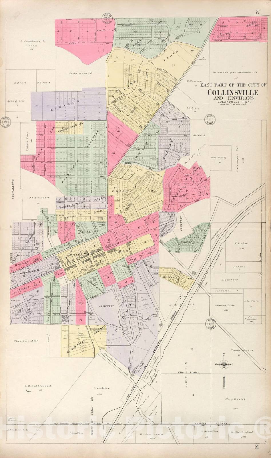 Historic 1906 Map - Standard Atlas of Madison County, Illinois - East Part of Collinsville