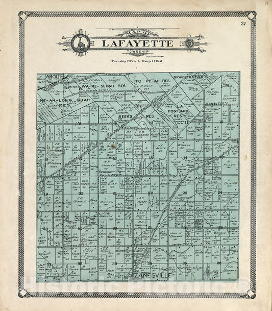 Historic 1907 Map - Plat Book of Allen County, Indiana. - Map of Lafayette Township
