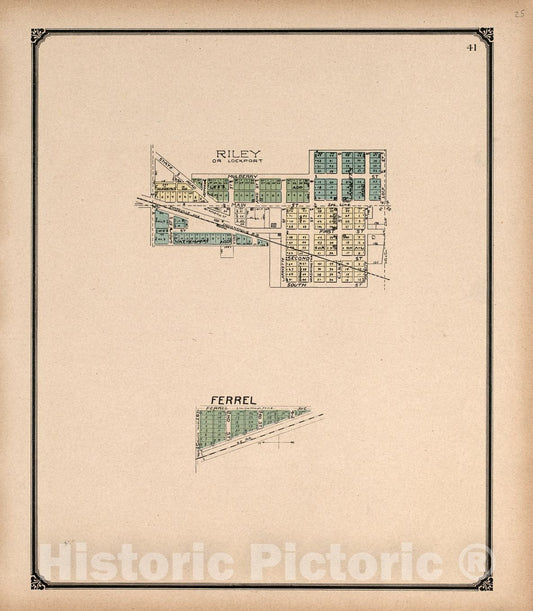 Historic 1907 Map - Standard Atlas of Vigo County, Indiana - Riley or Lockport and Ferrel - County of Vigo, Indiana