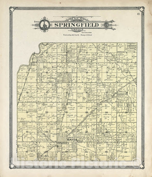 Historic 1907 Map - Plat Book of Allen County, Indiana. - Map of Springfield Township