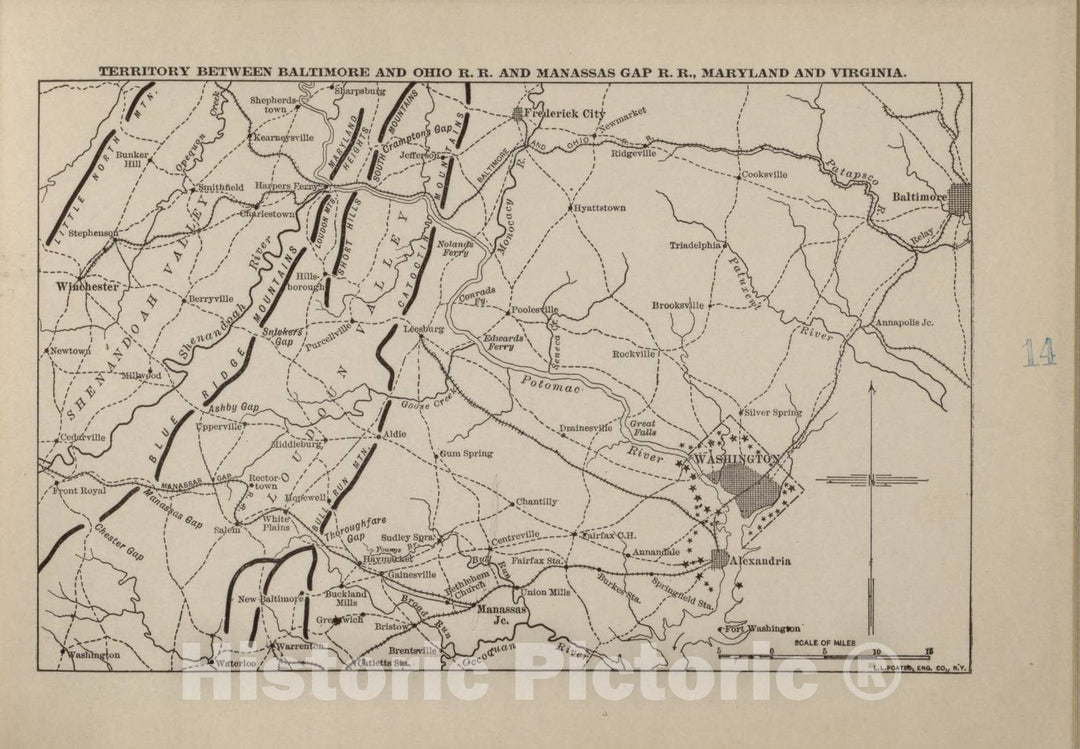 Historic 1914 Map - Campaigns of The American Civil War-Atlas - Baltimore and Ohio R.R. and Manassas Gap R.R, Maryland and Virginia - American Civil War Atlas
