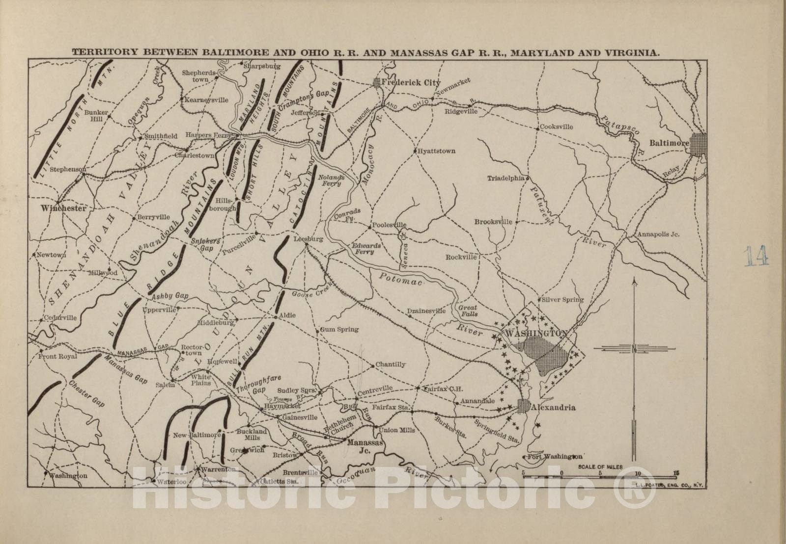 Historic 1914 Map - Campaigns of The American Civil War-Atlas - Baltimore and Ohio R.R. and Manassas Gap R.R, Maryland and Virginia - American Civil War Atlas