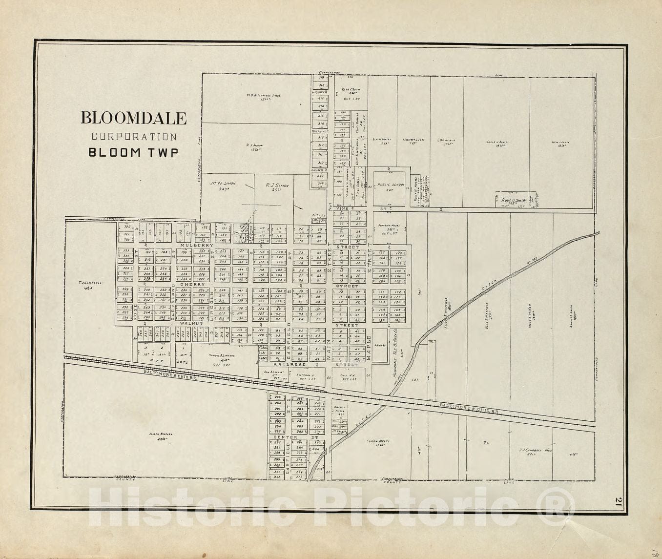 Historic 1912 Map - an Atlas of Wood County, Ohio - Bloomdale Corporation, Bloom Township
