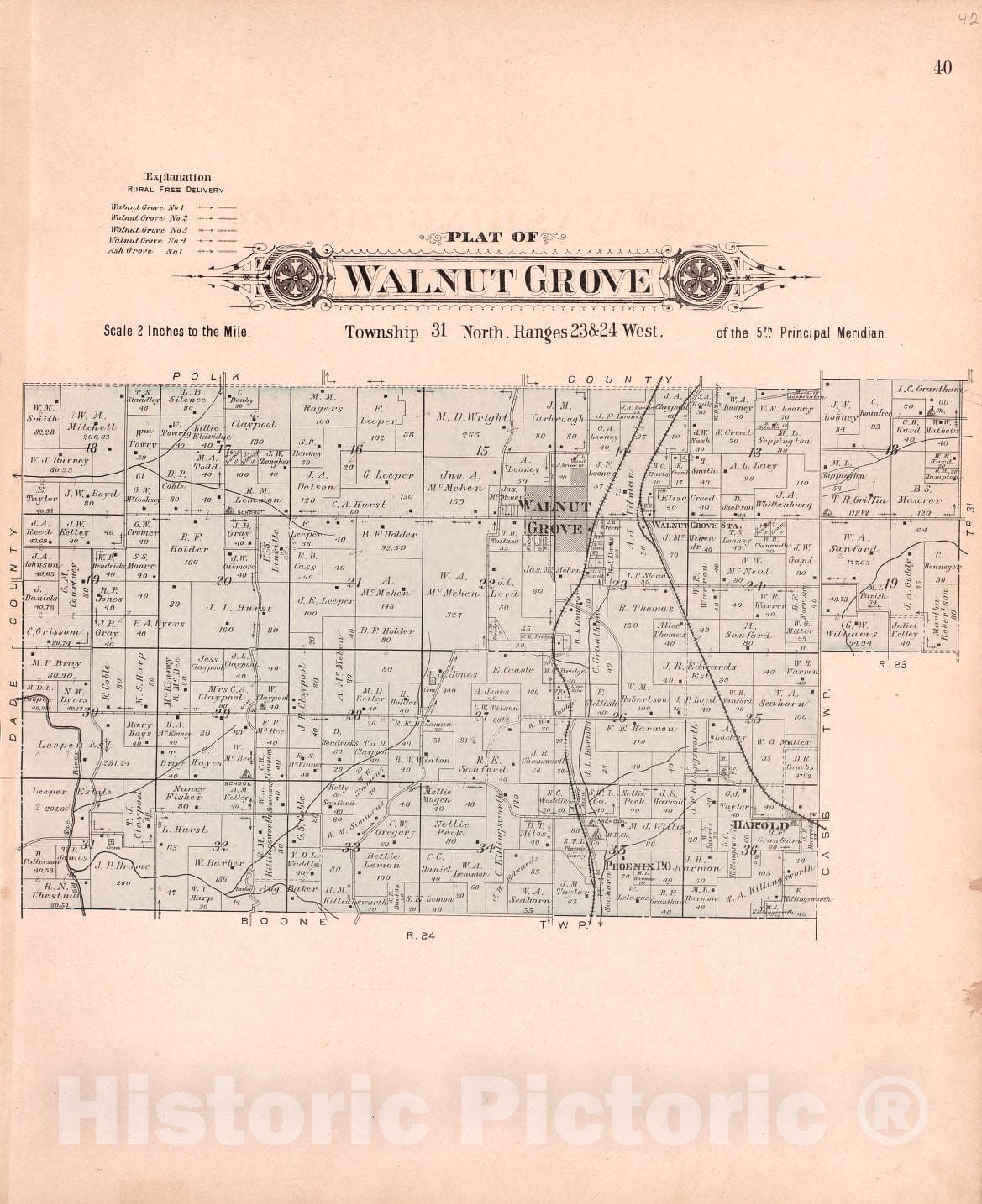 Historic 1904 Map - Plat Book of Greene County, Missouri - Walnut Grove 1