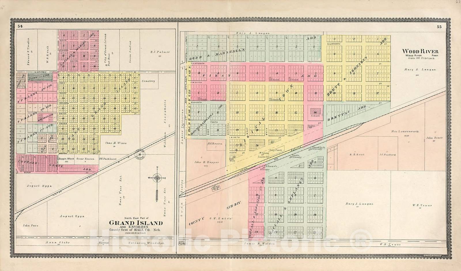 Historic 1904 Map - Standard Atlas of Hall County, Nebraska - North East Part of Grand Island
