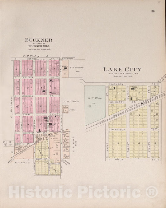 Historic 1904 Map - Plat Book of Jackson County, Missouri - Buckner & Lake City