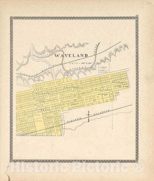 Historic 1898 Map - The Revised Montgomery County Atlas - Waveland - Illustrated Atlas of Montgomery County, Indiana