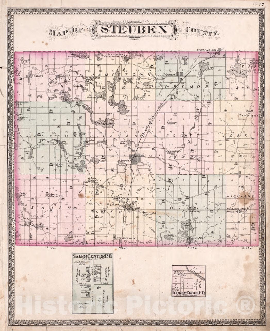 Historic 1880 Map - Atlas of Steuben Co, Indiana - Map of Steuben County - Illustrated Historical Atlas of Steuben County, Indiana