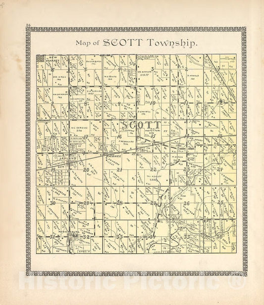 Historic 1898 Map - The Revised Montgomery County Atlas - Map of Scott Township - Illustrated Atlas of Montgomery County, Indiana