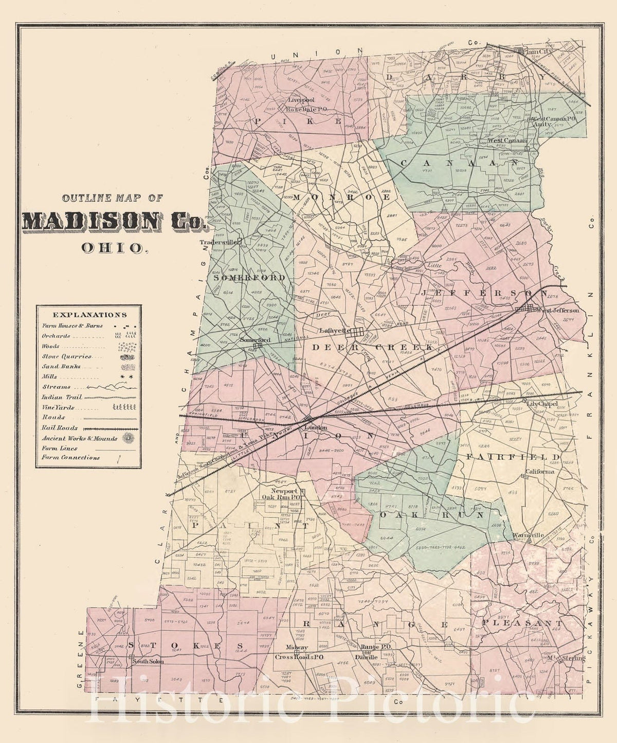 Historic 1875 Map - Caldwell's Atlas of Madison Co, Ohio - Madison County - Caldwell's Atlas of Madison County, Ohio