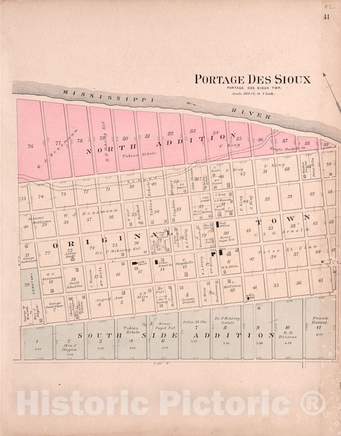 Historic 1905 Map - Plat Book of St. Charles County, Missouri - Portage des Sioux Common Field - Plat Book of Saint Charles County, Missouri