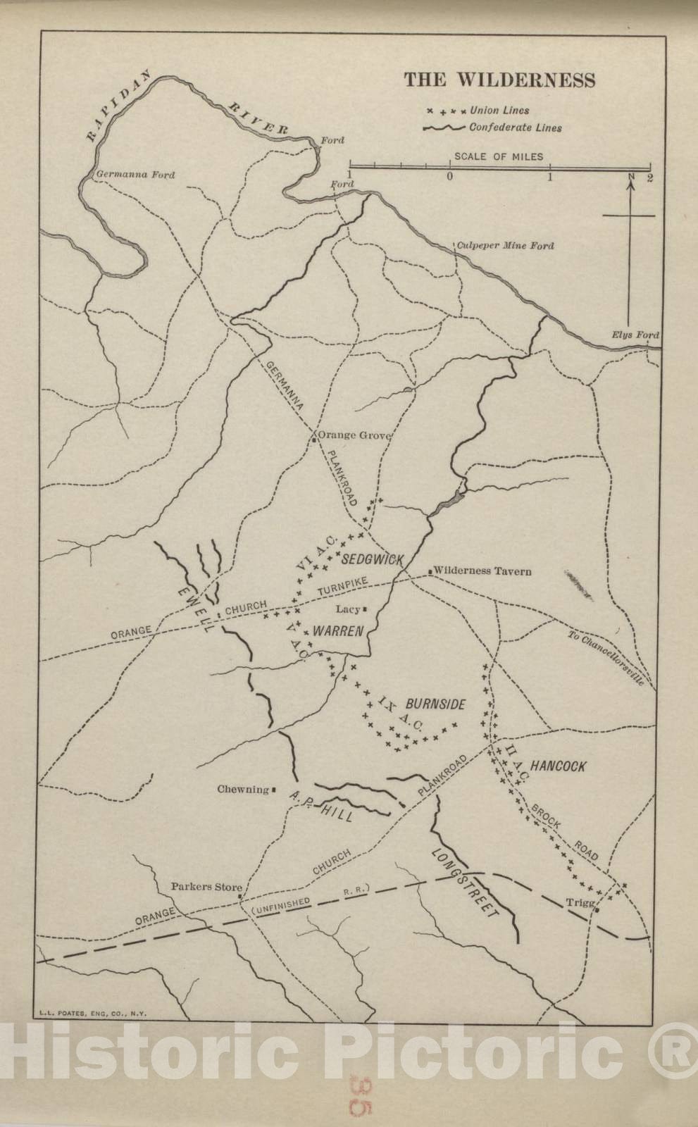 Historic 1914 Map - Campaigns of The American Civil War-Atlas - The Wilderness - American Civil War Atlas