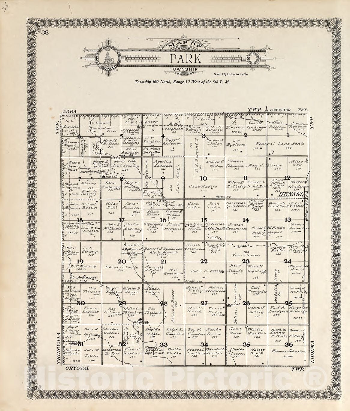 Historic 1928 Map - Standard Atlas of Pembina County, North Dakota - Map of Park Twp.