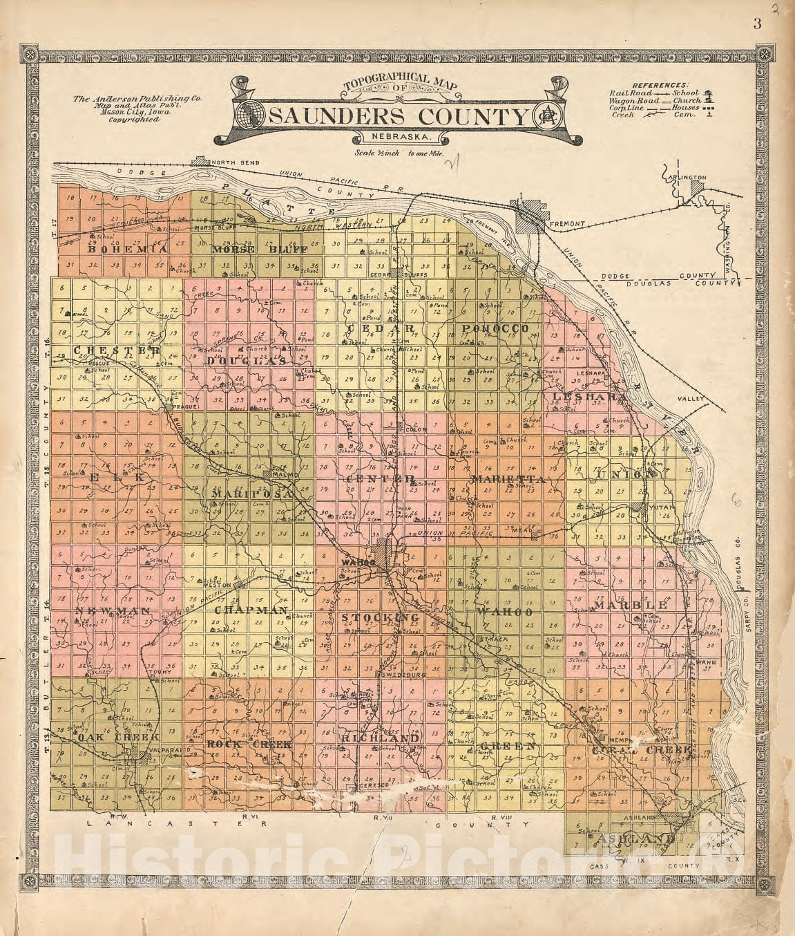 Historic 1916 Map - Atlas of Saunders County, Nebraska - Topographical Map of Saunders County - Atlas of Saunders County, Nebraska 1918