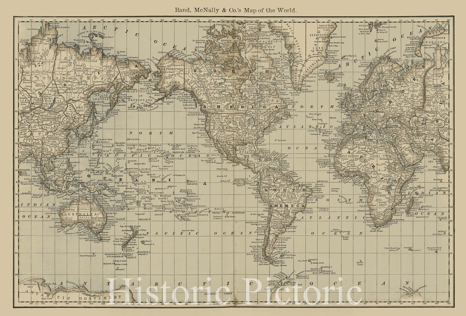 Historic 1878 Map - Rand McNally & Co's Business Atlas - Rand, McNally & Co.'s Map of The World -