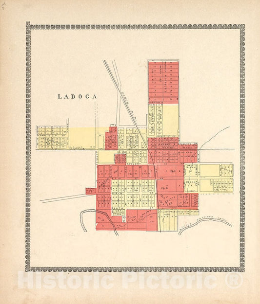 Historic 1898 Map - The Revised Montgomery County Atlas - Ladoga - Illustrated Atlas of Montgomery County, Indiana