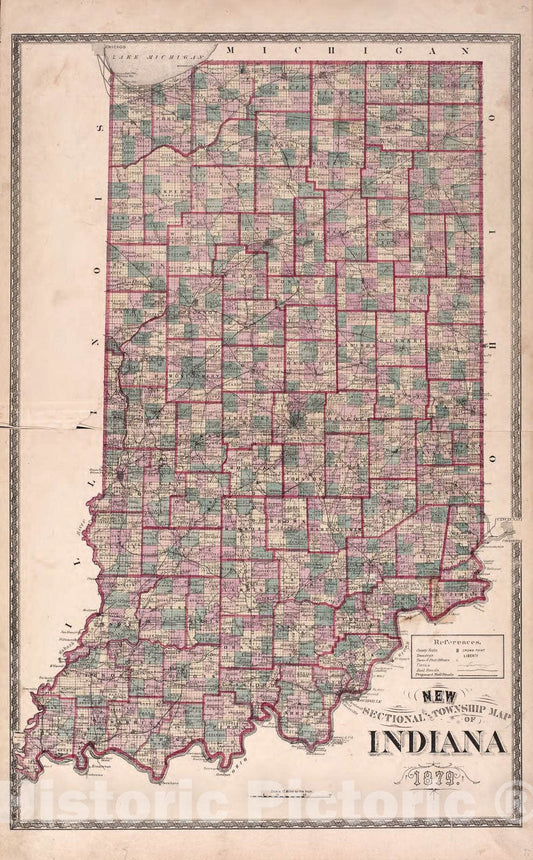 Historic 1880 Map - Atlas of Steuben Co, Indiana - New Sectional Township Map of Indiana 1879 - Illustrated Historical Atlas of Steuben County, Indiana