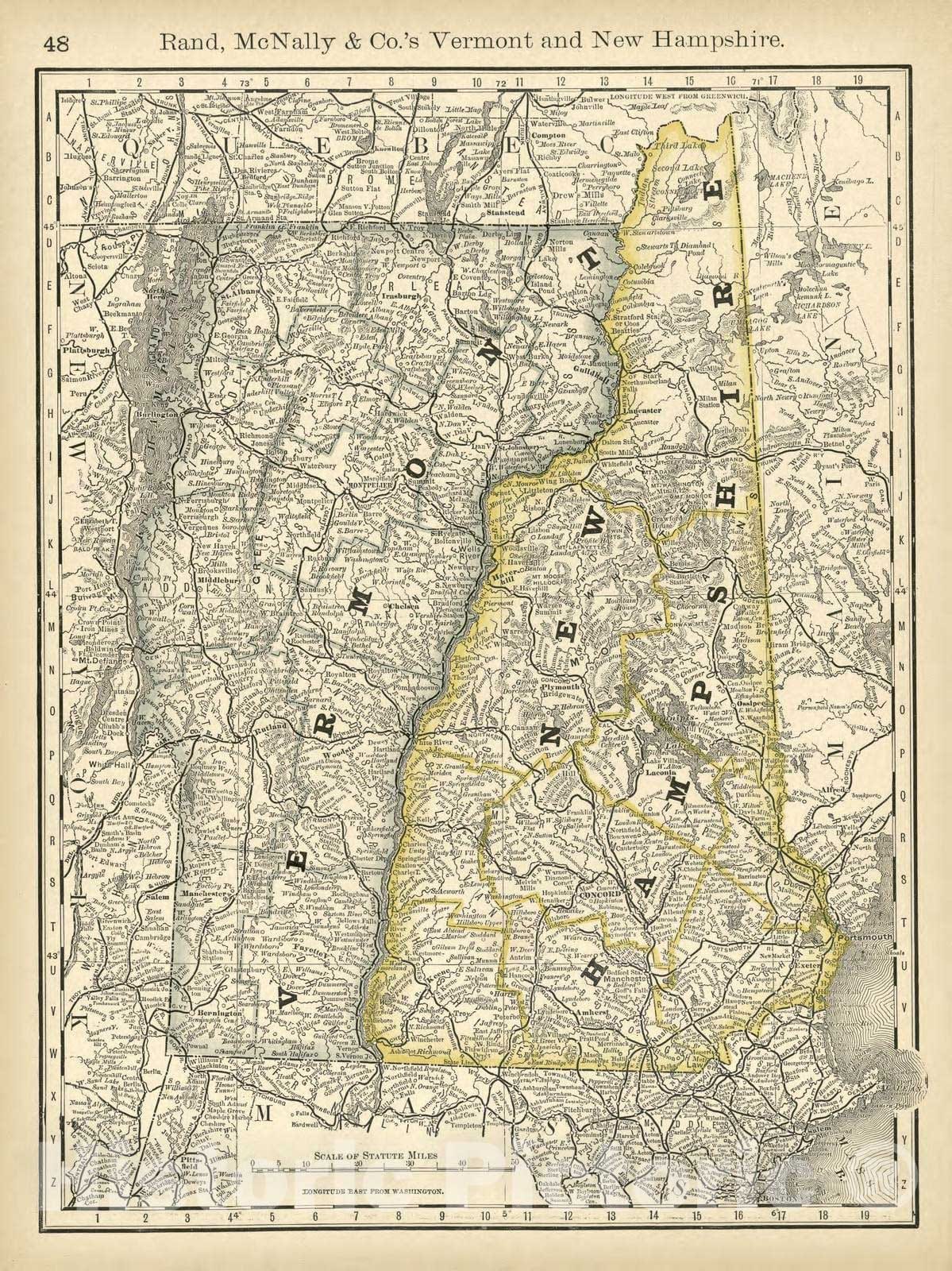 Historic 1878 Map - Rand McNally & Co's Business Atlas - Rand, McNally & Co.'s Vermont and New Hampshire -