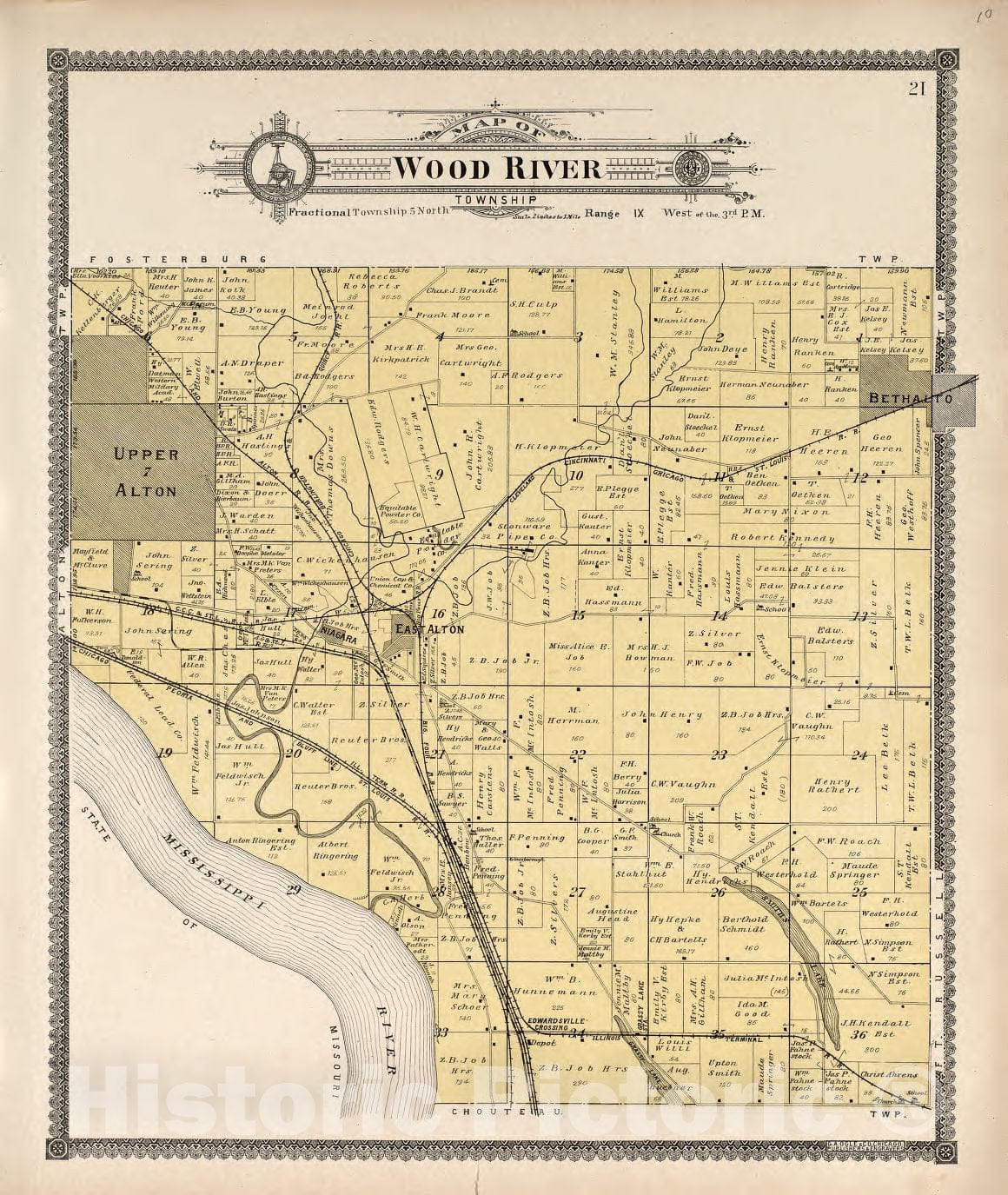 Historic 1906 Map - Standard Atlas of Madison County, Illinois - Wood River Township