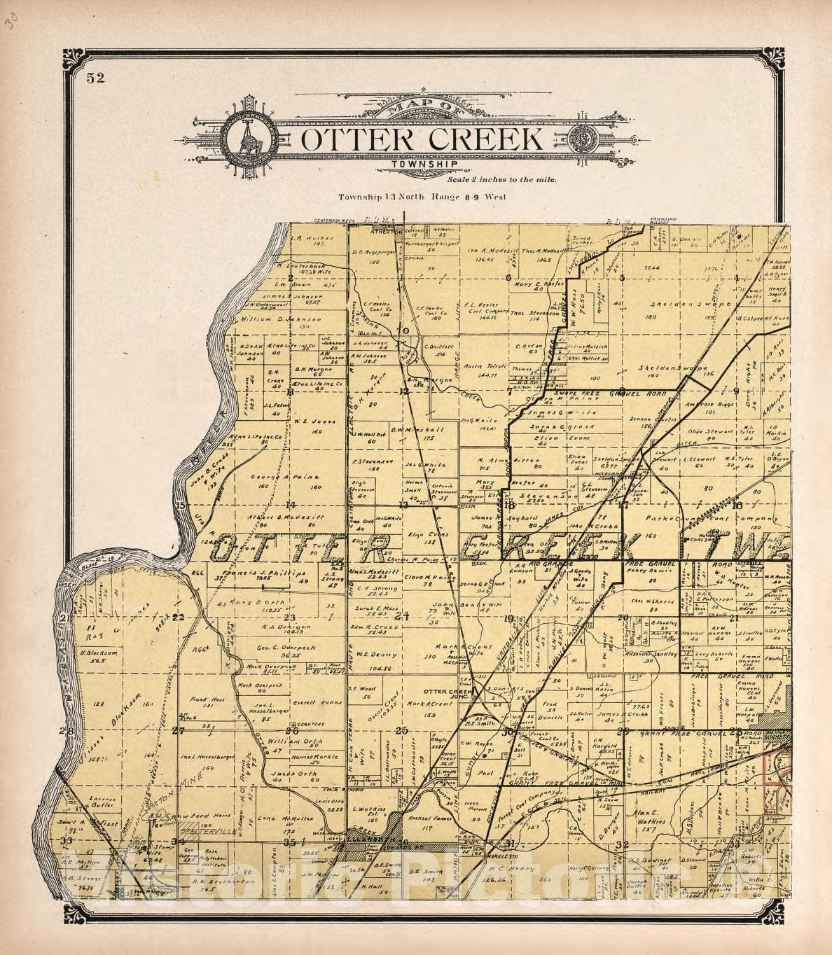 Historic 1907 Map - Standard Atlas of Vigo County, Indiana - Otter Creek Township - County of Vigo, Indiana