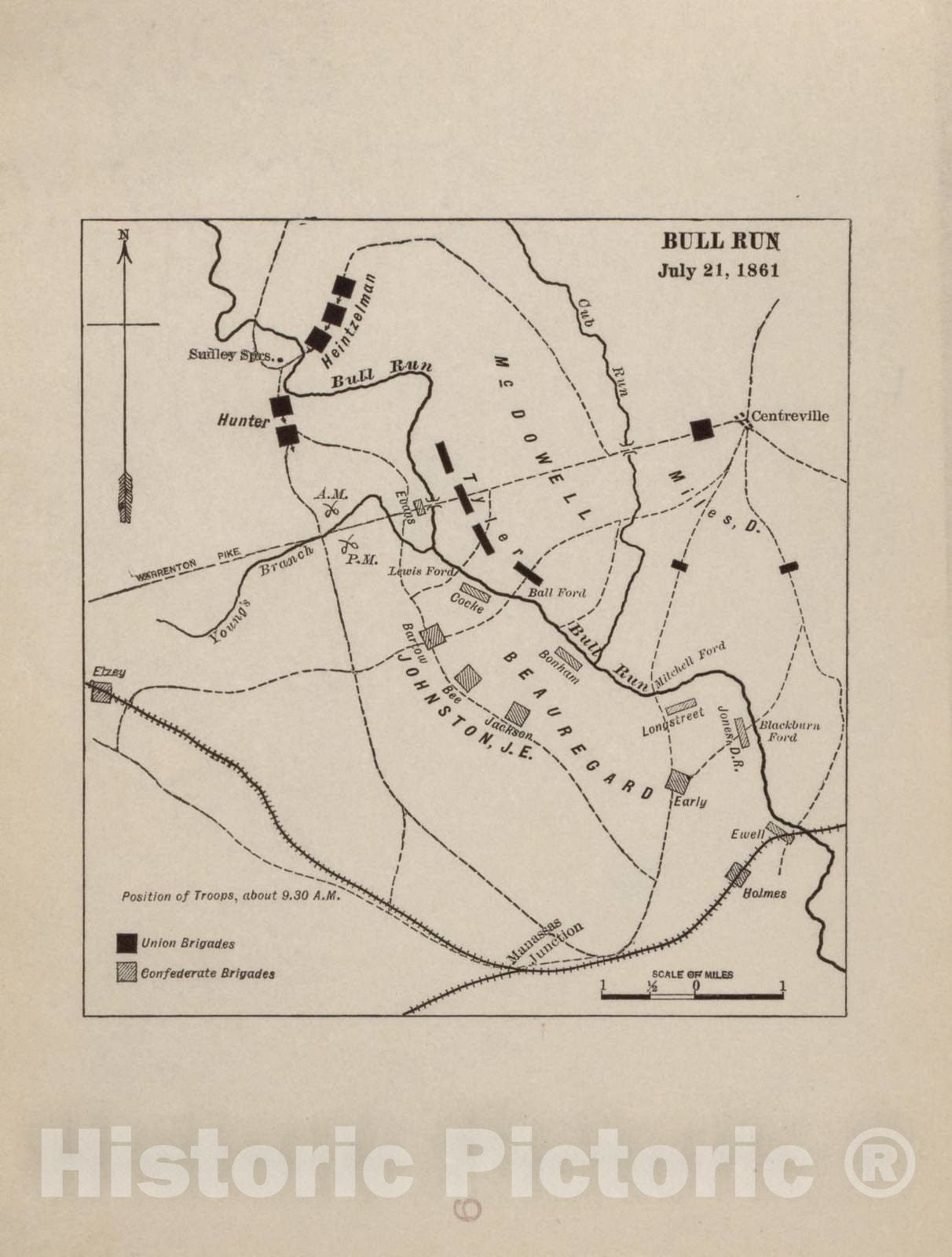 Historic 1914 Map - Campaigns of The American Civil War-Atlas - Bull Run - July 21, 1861 - American Civil War Atlas