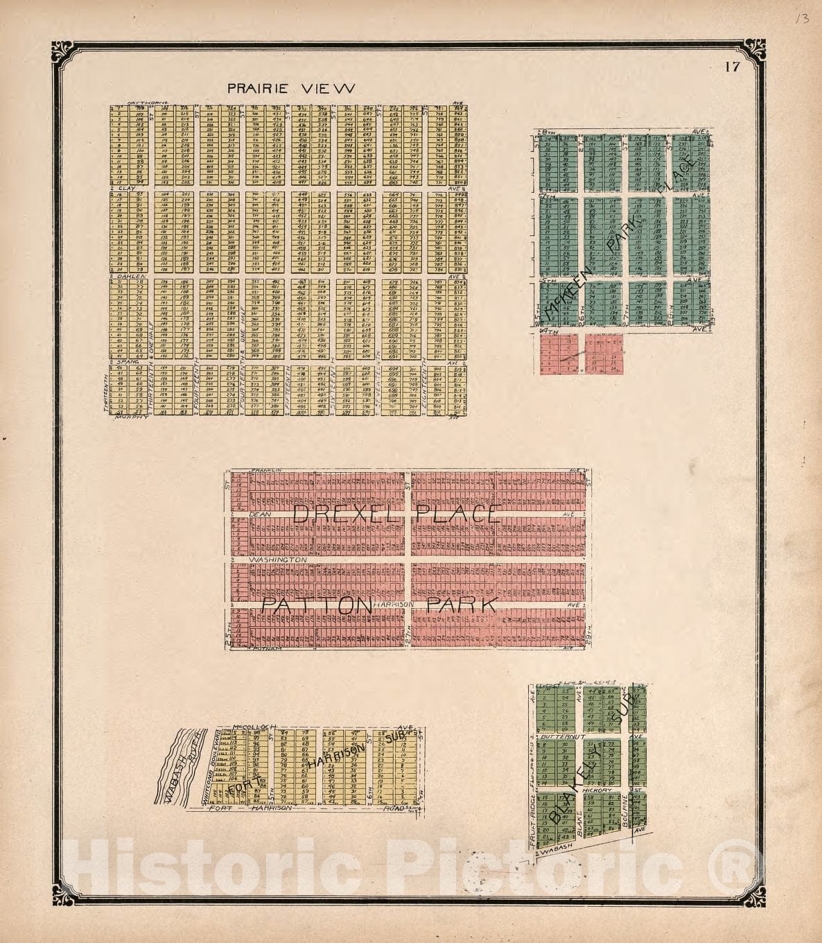 Historic 1907 Map - Standard Atlas of Vigo County, Indiana - Prairie Creek Township - County of Vigo, Indiana