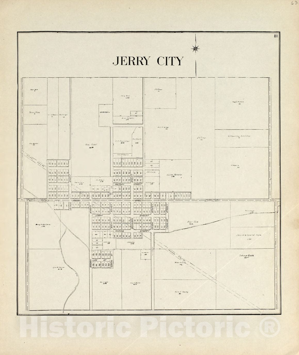 Historic 1912 Map - an Atlas of Wood County, Ohio - Jerry City