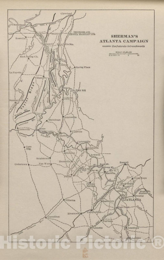 Historic 1914 Map - Campaigns of The American Civil War-Atlas - Sherman's Atlanta Campaign - American Civil War Atlas