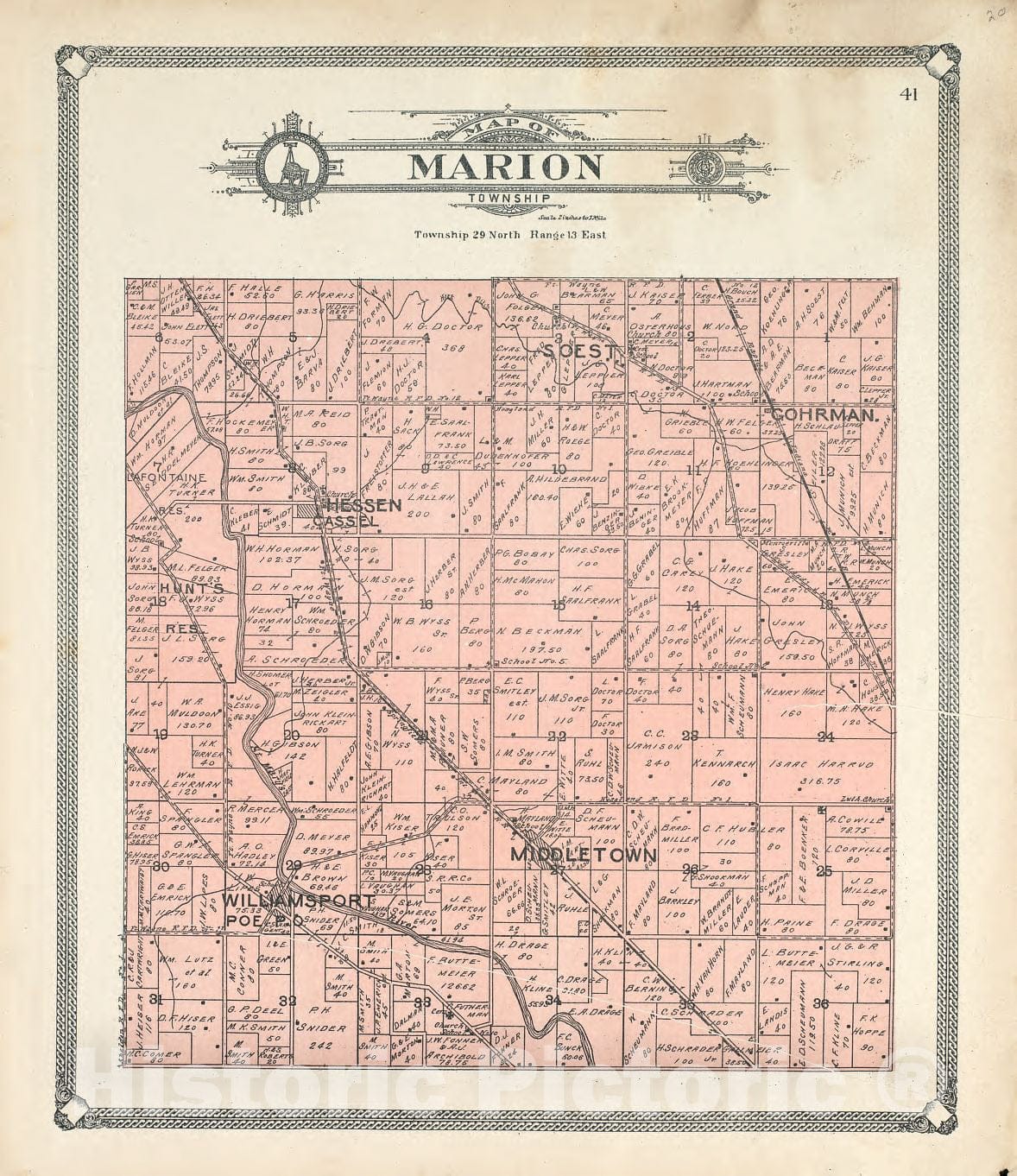 Historic 1907 Map - Plat Book of Allen County, Indiana. - Map of Marion Township