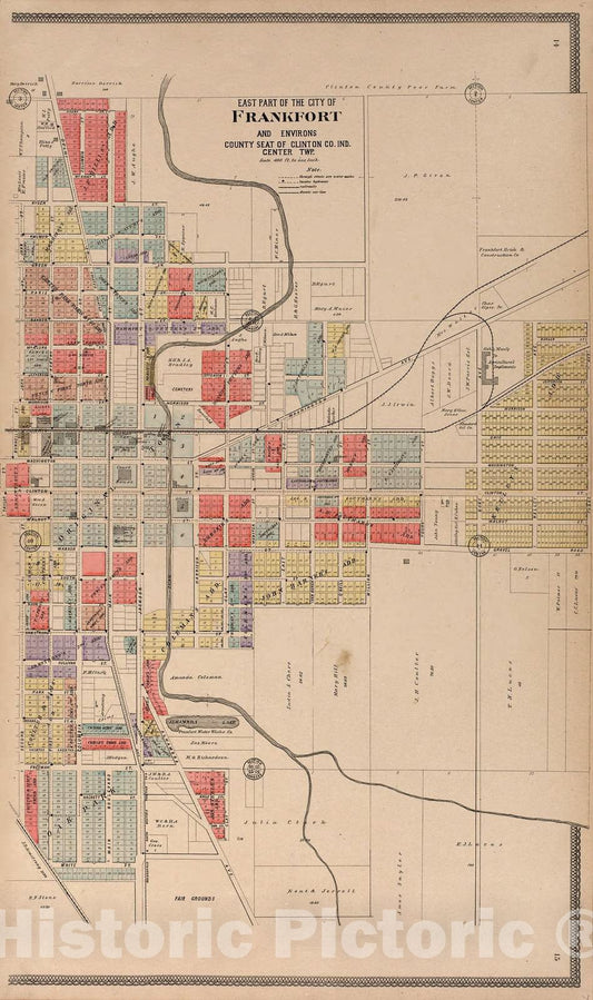 Historic 1903 Map - 20th Century Atlas of Clinton County, Indiana - East Part of The City of Frankfort - Twentieth Century Atlas of Clinton County, Indiana