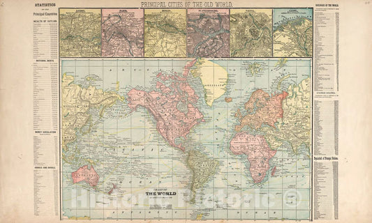 Historic 1898 Map - The Revised Montgomery County Atlas - Principal Cities of The Old World; Chart of The World - Illustrated Atlas of Montgomery County, Indiana