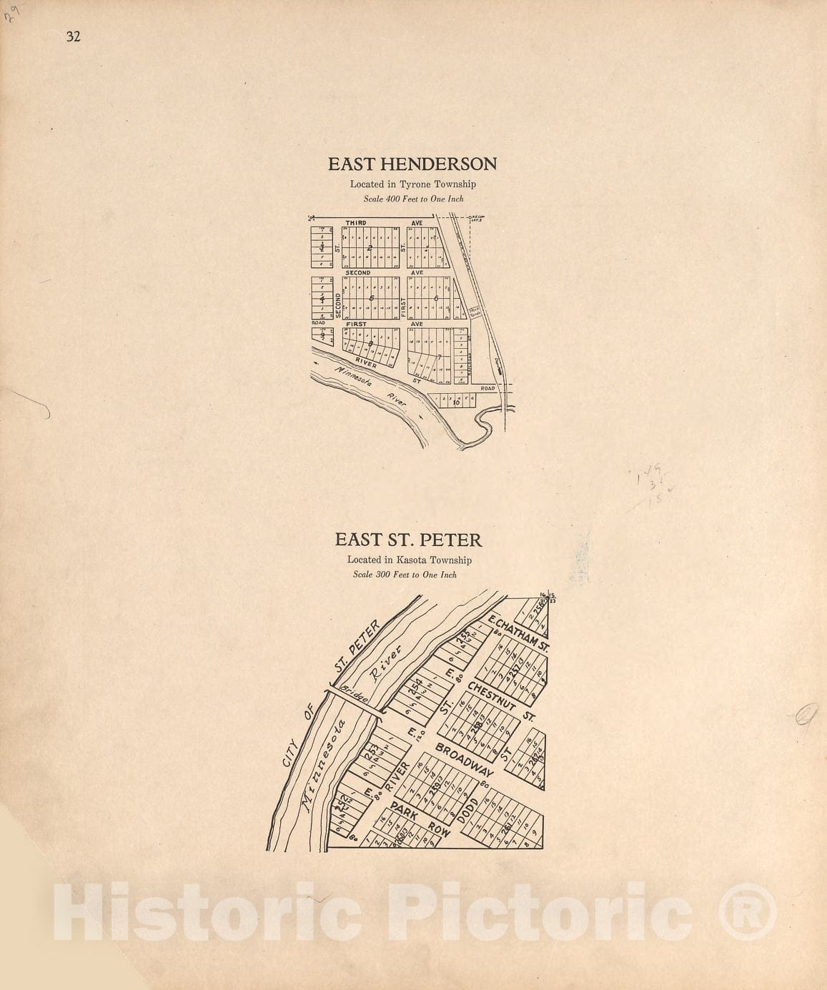 Historic 1928 Map - Plat Book of Le Sueur County, Minnesota - East Henderson; East St. Peter