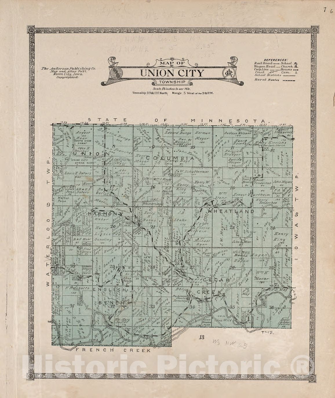 Historic 1917 Map - Atlas of Allamakee County, Iowa - Union City Township
