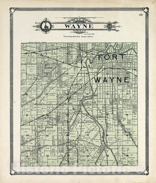 Historic 1907 Map - Plat Book of Allen County, Indiana. - Map of Wayne Township