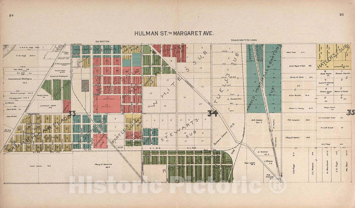Historic 1907 Map - Standard Atlas of Vigo County, Indiana - Hulman Street to Margaret Avenue - County of Vigo, Indiana