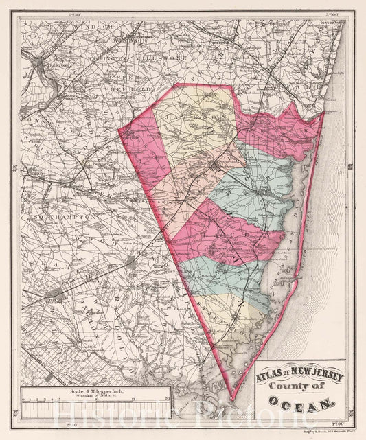 Historic 1873 Map - Combined Atlas of The State of New Jersey - County of Ocean - Atlas of The Late Township of Greenville