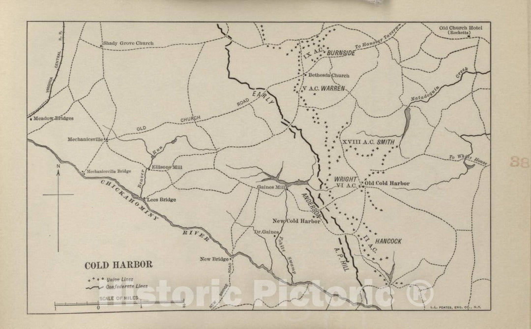 Historic 1914 Map - Campaigns of The American Civil War-Atlas - Cold Harbor - American Civil War Atlas