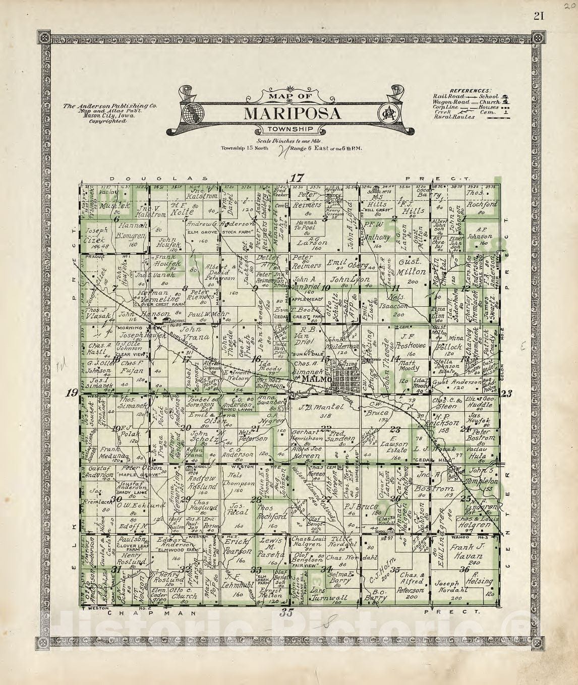 Historic 1916 Map - Atlas of Saunders County, Nebraska - Map of Mariposa Township - Atlas of Saunders County, Nebraska 1918