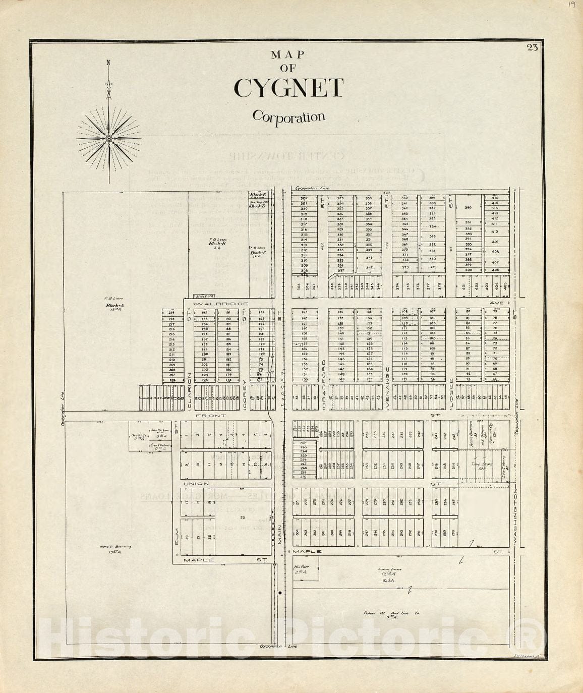 Historic 1912 Map - an Atlas of Wood County, Ohio - Map of Cygnet Corporation