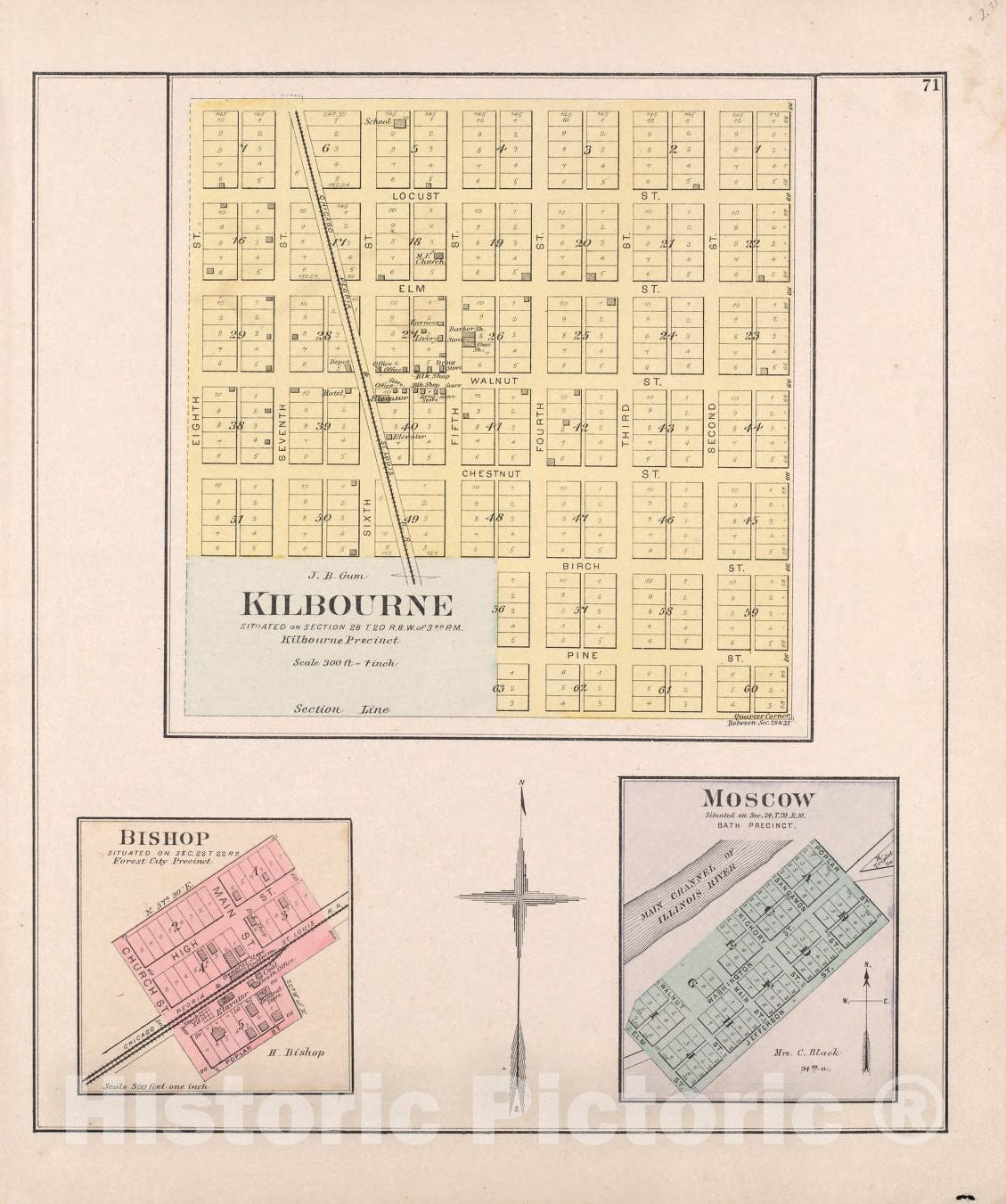 Historic 1891 Map - Plat Book of Mason County, Illinois - Kilbourne - Natrona - Easton
