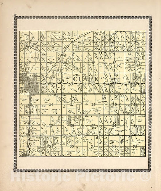 Historic 1898 Map - The Revised Montgomery County Atlas - Clark - Illustrated Atlas of Montgomery County, Indiana
