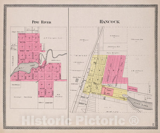 Historic 1906 Map - Atlas of Waushara County, Wisconsin - Pine River & Hancock