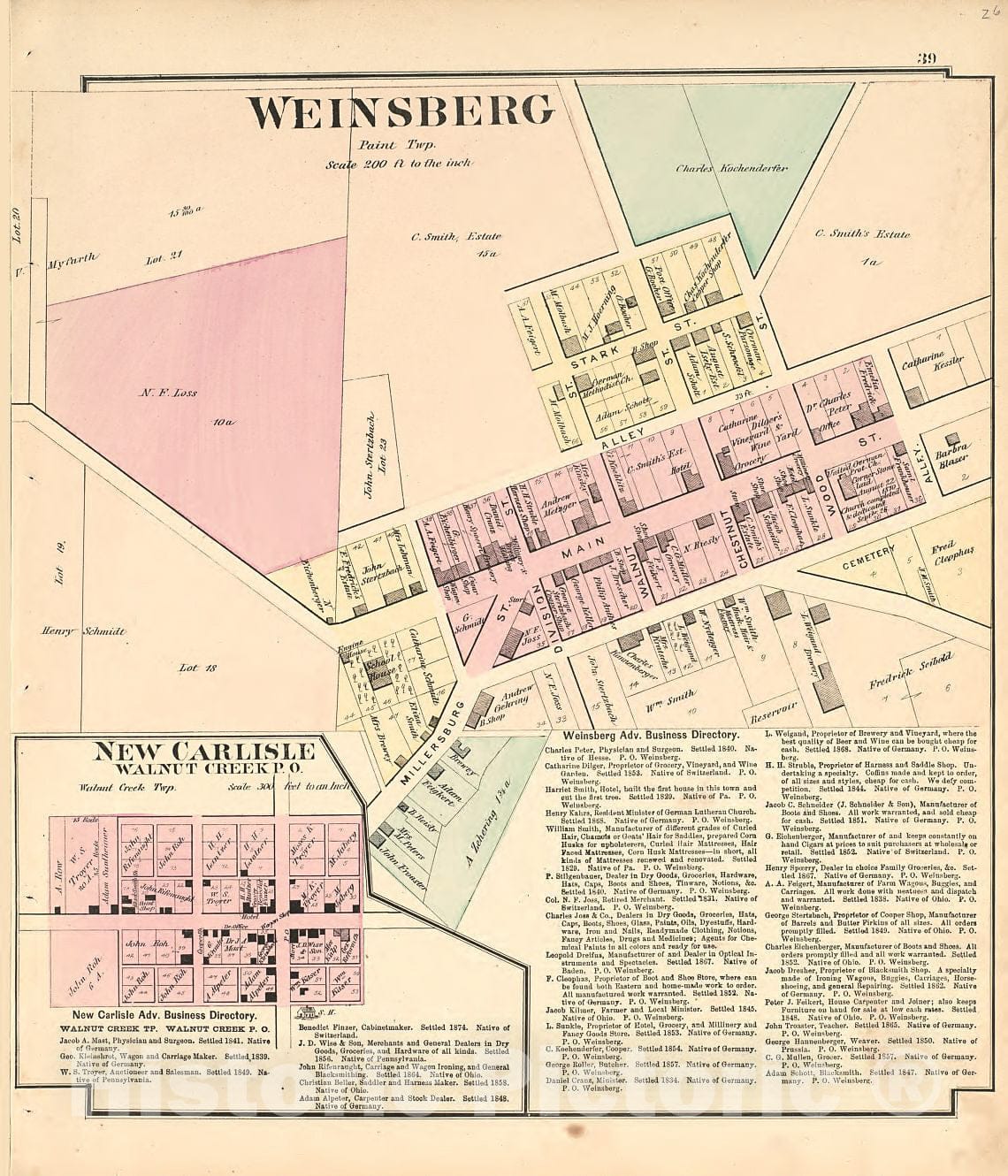 Historic 1875 Map - Caldwell's Atlas of Holmes Co, Ohio - Weinsburg - New Carlisle - Caldwell's Atlas of Holmes County, Ohio